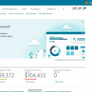 Dynamics 365 Business Central dashboard with AI and productivity features