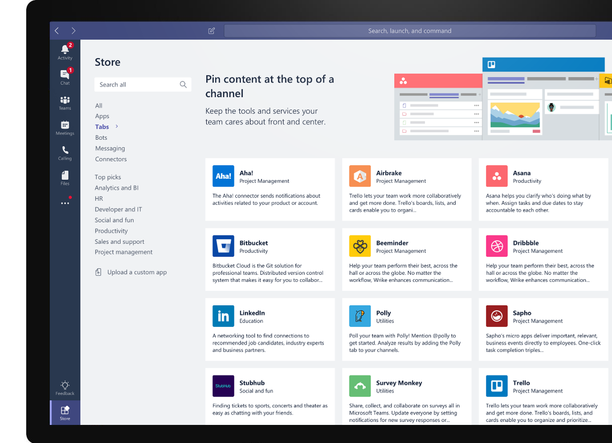 Tailor your workspace to include apps and services your team needs Microsoft Teams