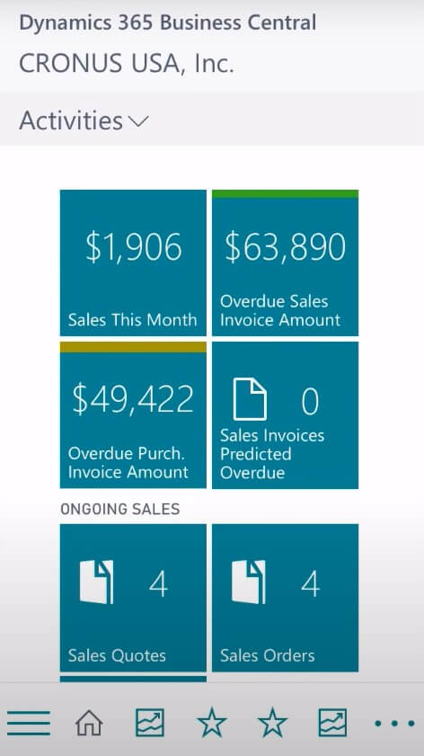 dynamics 365 business central for mobile dashboard activities on windows phone, IOS and Android in malaysia and singapore