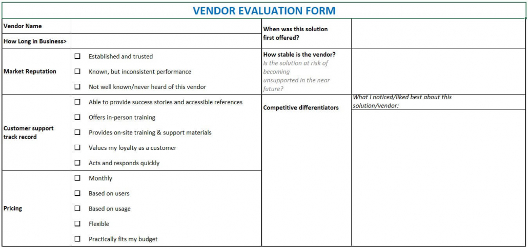 ERP vendor evaluation form how to evaluate erp system malaysia