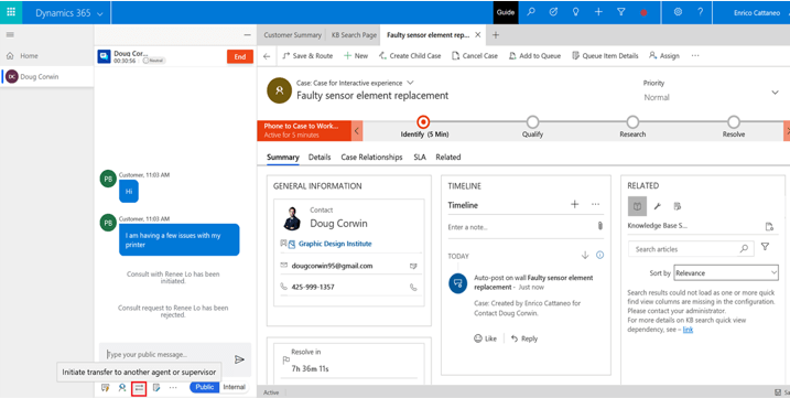 escalation without interruption with dynamics 365 customer service for customer service agent