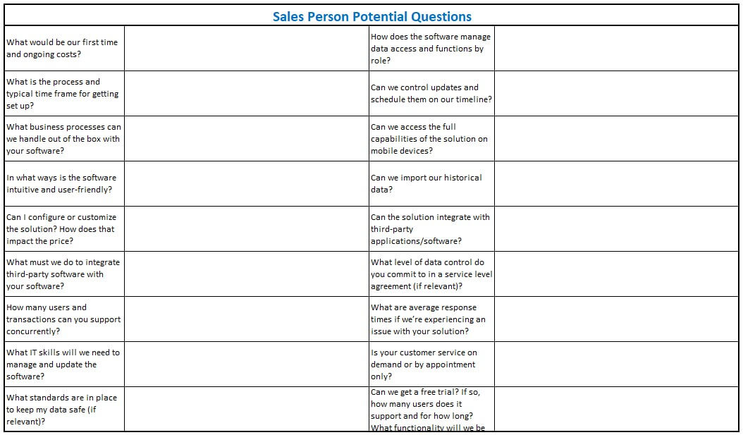 evaluate ERP vendor questions to erp vendor examples