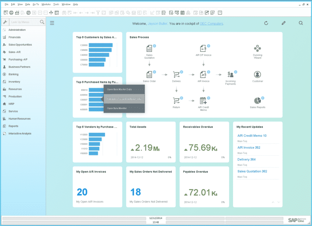 SAP Business One Dashboard best erp systems in malaysia
