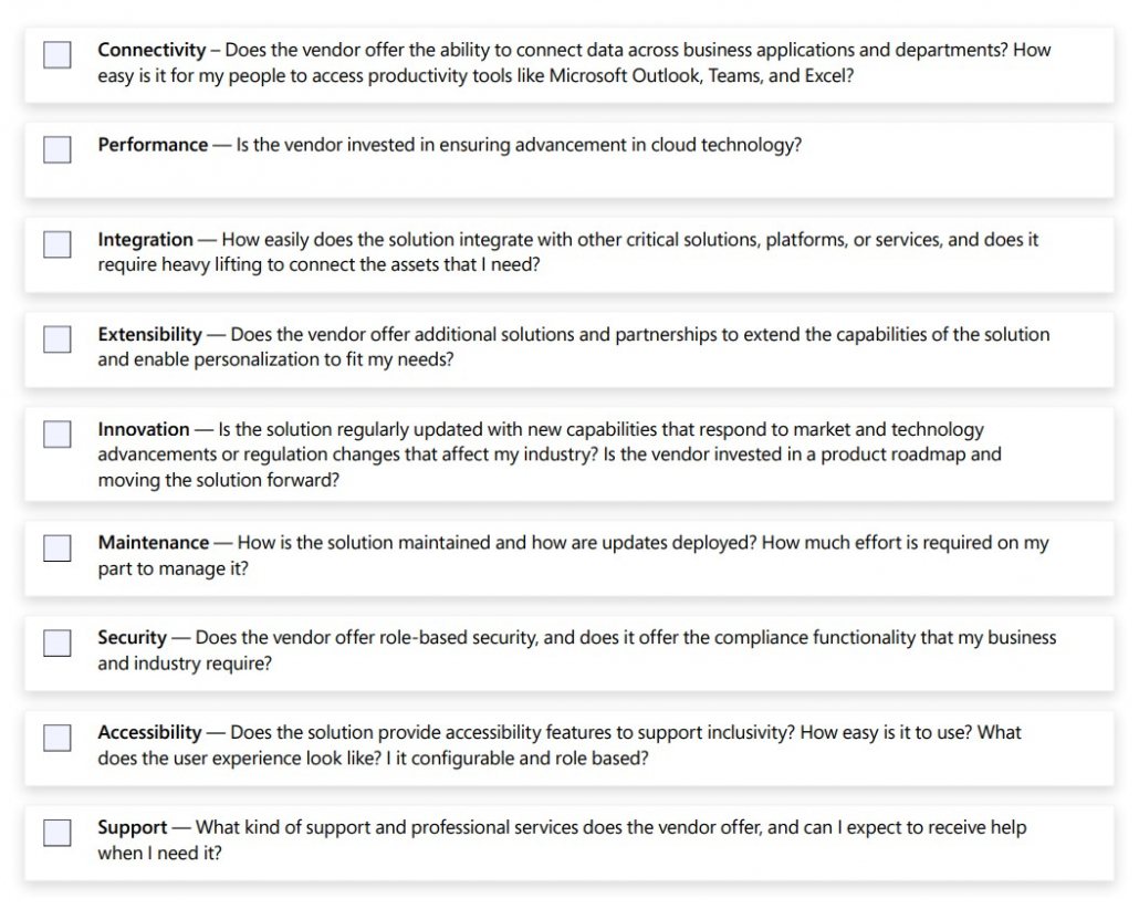 list of consideration in evaluating vendors part 2
