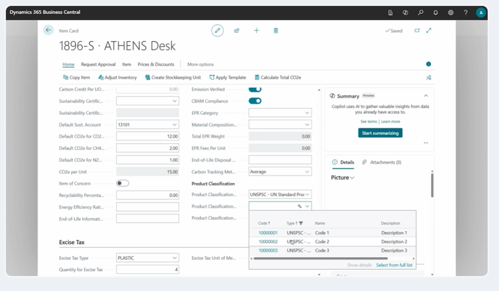 Sustainability and carbon footprint tracking in Dynamics 365 Business Central