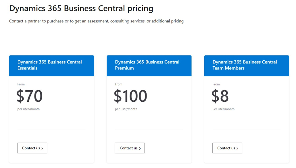 business central vs sap business one business central pricing